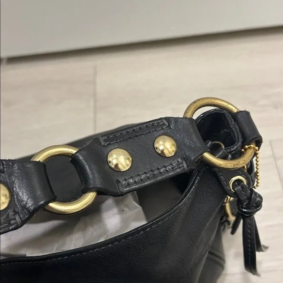 Coach Zoe Hobo Black Leather Shoulder Bag with Gold Accents - Picture 15 of 16